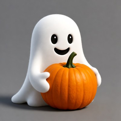 Cute Ghost Holding Pumpkin