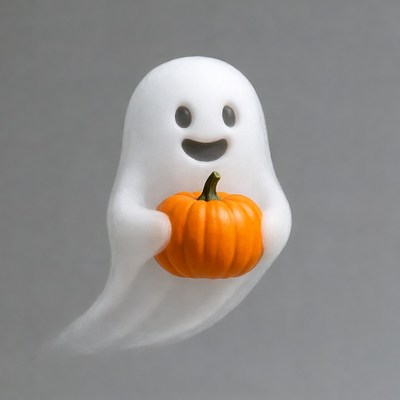 Cute ghost holding pumpkin