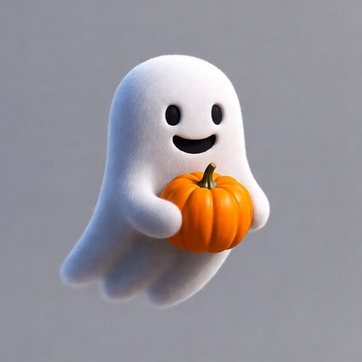 Cute ghost holding pumpkin