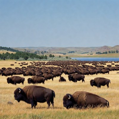 Herd of Bison on Prairie