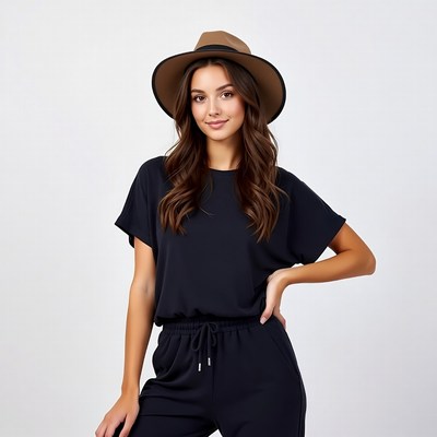 Woman wearing brown fedora hat