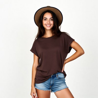 Smiling woman in brown top and hat
