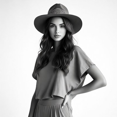 Woman wearing wide-brim hat