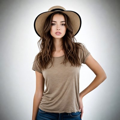 Woman wearing wide-brim hat