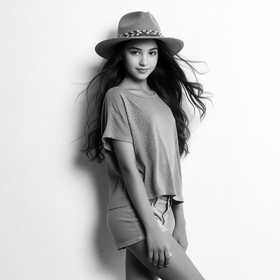 Young woman in fedora hat