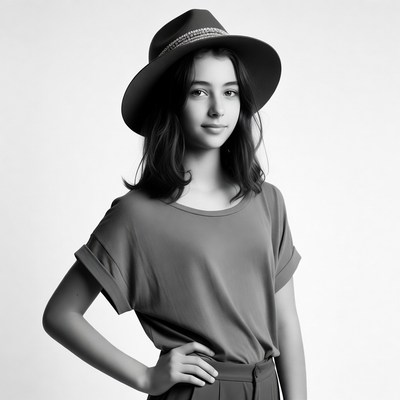 Girl wearing wide-brim hat