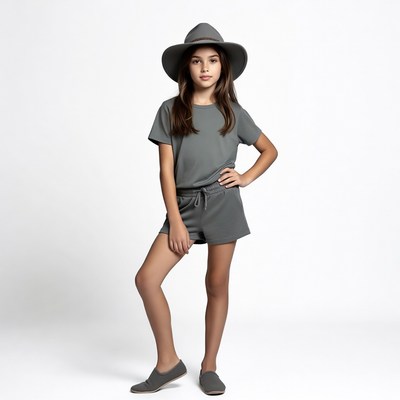 Girl in gray hat and outfit