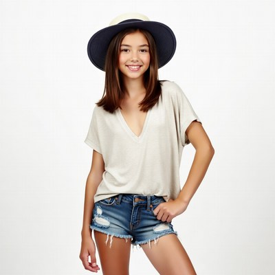 Girl smiling in navy sun hat