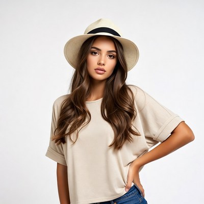 Woman wearing beige hat