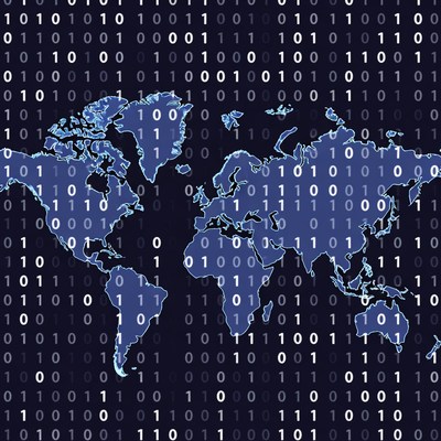 World Map Made of Binary Code