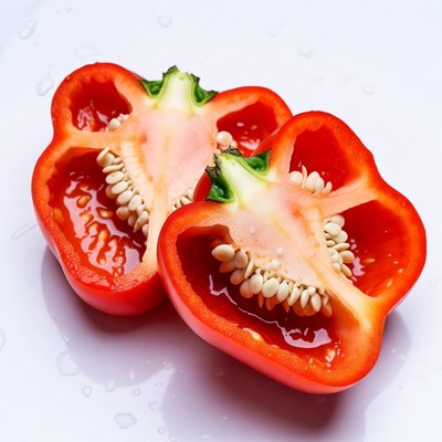 Two halved red bell peppers