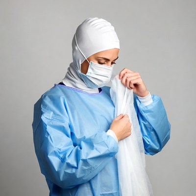 Muslim nurse adjusting surgical mask