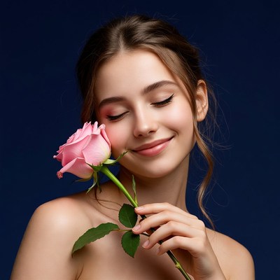 Woman holding pink rose
