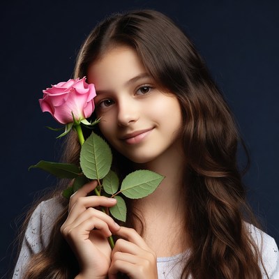 Girl holding pink rose