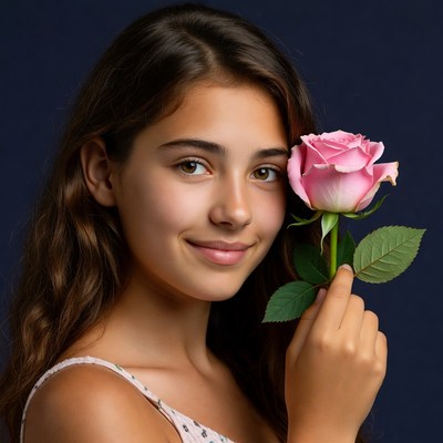 Girl holding pink rose