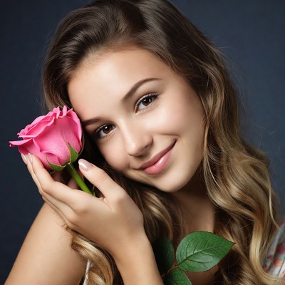 Girl holding pink rose