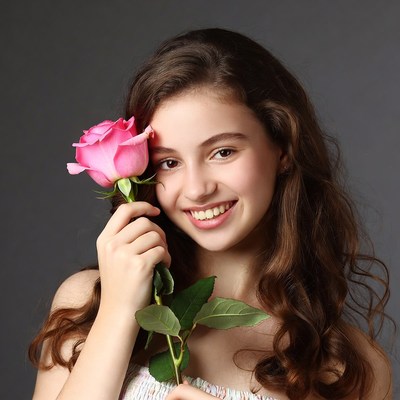 Girl holding pink rose