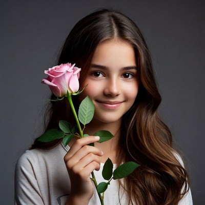 Girl holding pink rose