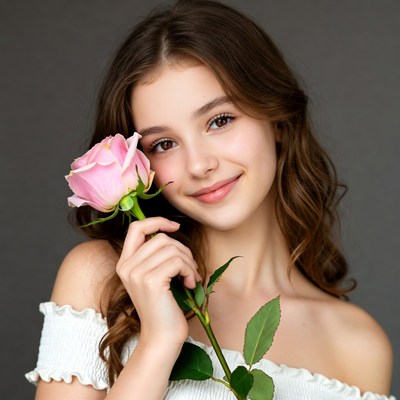 Girl holding pink rose
