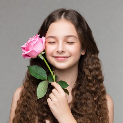 Girl holding pink rose