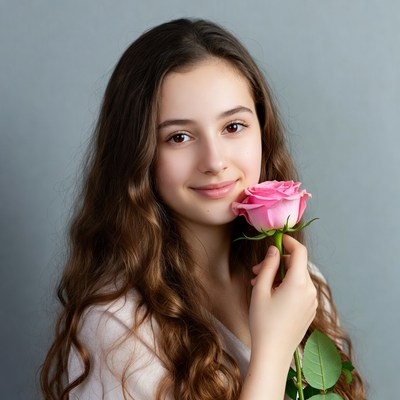 Girl holding pink rose