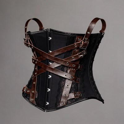 Black Leather Lace Corset