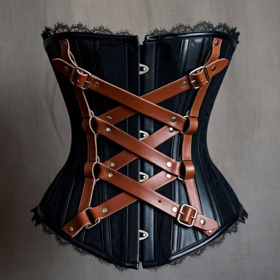 Black Leather Lace-Up Corset