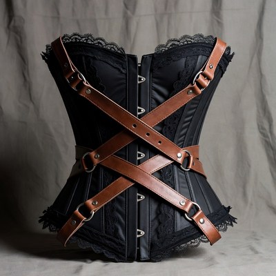 Black Lace Corset with Leather Straps