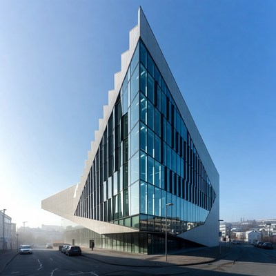 Modern angular glass building exterior