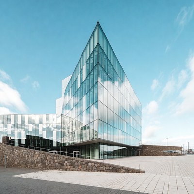 Modern Glass Corner Building Exterior