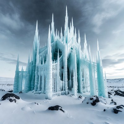 Ice Castle in Snowy Landscape