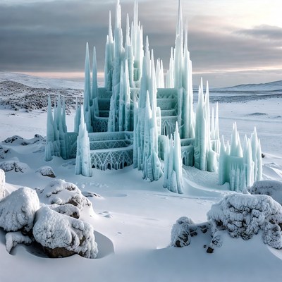Ice Castle in Snowy Landscape