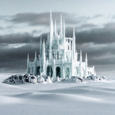 Ice Castle in Snowy Landscape