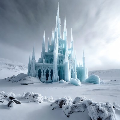 Ice Castle in Snowy Landscape