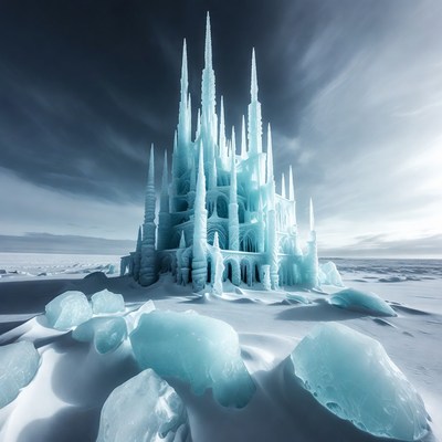 Ice Castle on Snowy Landscape