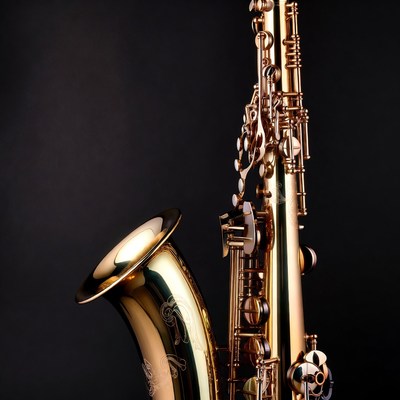 Shiny Gold Saxophone on Black Background