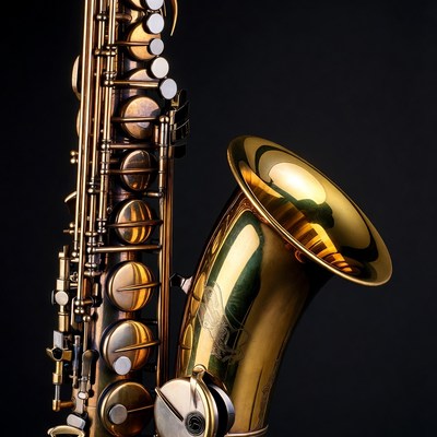Shiny Alto Saxophone on Black Background