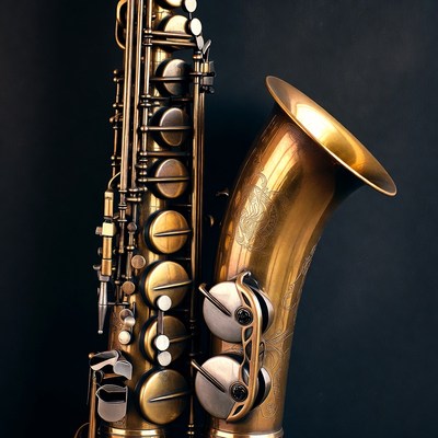 Vintage gold saxophone on black background