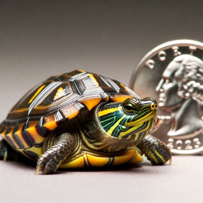 Baby turtle next to silver dollar