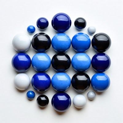 Arrangement of Blue Black White Marbles