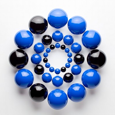 Circular arrangement of blue and black balls
