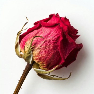 Wilted Red Rose on White Background