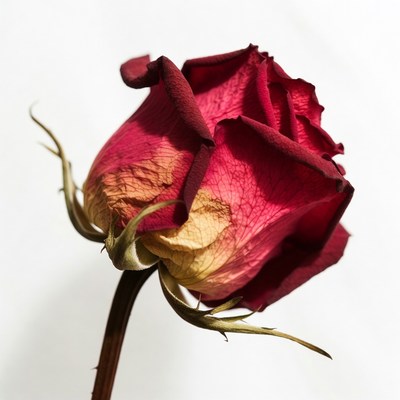 Wilted Red Rose on White Background