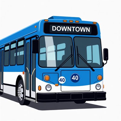 Blue Downtown Bus 40 Illustration