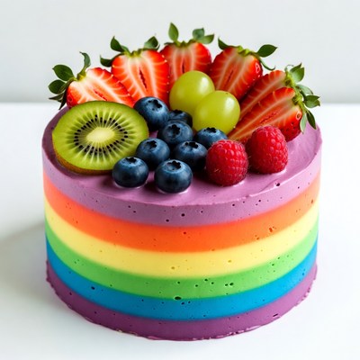 Rainbow Cake with Fresh Berries