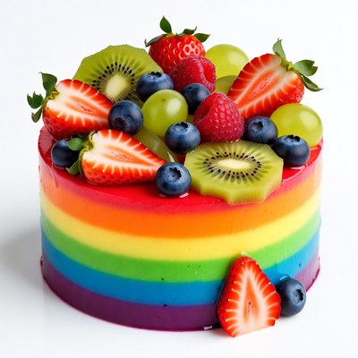 Rainbow Cake with Fresh Berries