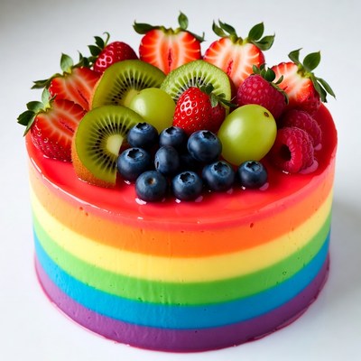 Rainbow Cake with Fresh Berries