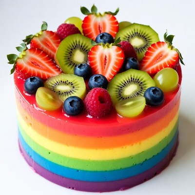 Rainbow Jelly Cake with Fresh Fruit