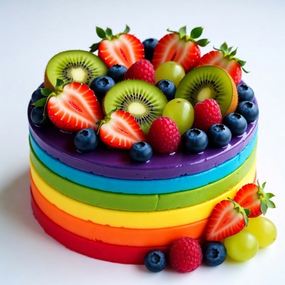 Rainbow Cake with Fresh Berries Kiwi