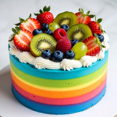 Rainbow Cake with Fresh Berries